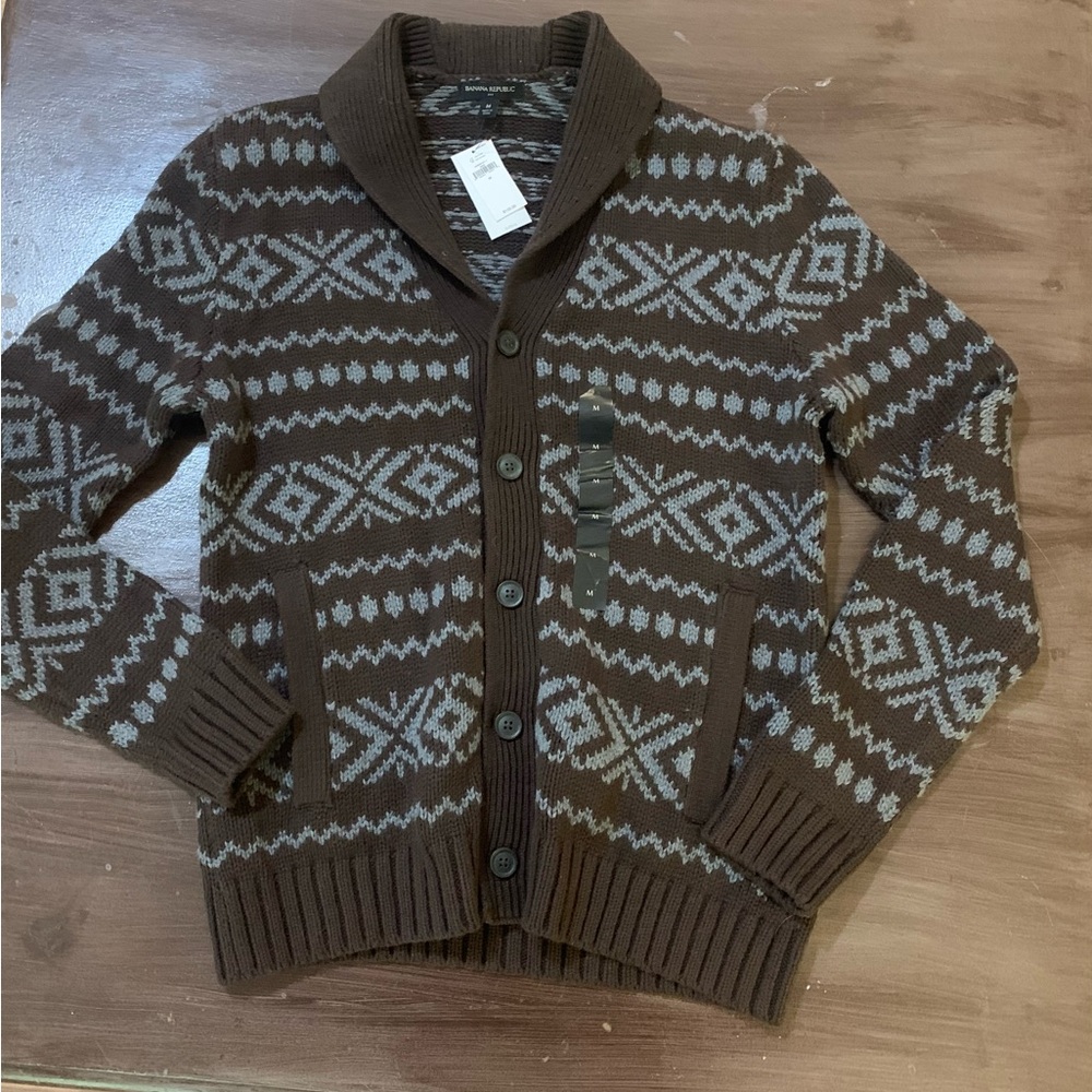 Brand New With Tags. Banana Republic Buttons Brown and Gray Patterned Cardigan